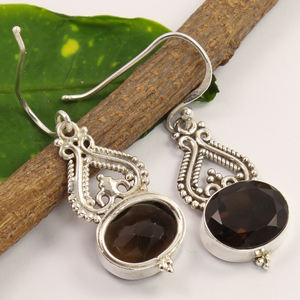 Bijoux faits à la main Boucles d'oreilles élégantes en quartz fumé Cadeau pour femmes Quartz fumé Boucles d'oreilles en argent sterling 925 avec crochet ovale - Product Image 2