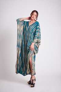 2022 nueva venta al por mayor verano Tie Dye Floral Kaftan Sexy negro hasta el suelo Vestido de playa para mujeres largo cubrir - Product Image 4