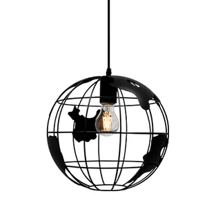 Vintage Black White lamparas Iron Earth Shape Globe Map chandelier lighting With E27 Bulb