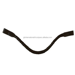 Banda trenzada para cejas de caballo de cuero trenzado y enrollado de alto acabado negro o marrón Habana hecha a mano con bucles cosidos - Product Image 1