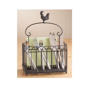 Iron Wire Metal Iron Wire Wooden Handle Cutlery <b>Caddy</b> Metal Drying Hanging Kitchen Cutlery Holder for <b>Table</b> Bottom Mesh - Product Image 4