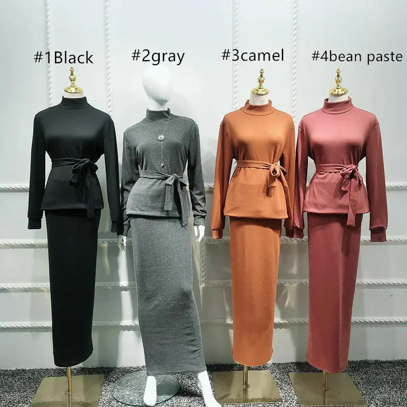 卸売エレガントなイスラム教徒の女性のドレススーツレディース暖かい服セット