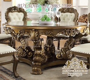 Juego de Comedor Redondo Victoriano Antiguo de Lujo, Juego de Mesa de Comedor Redonda Real de 6 Plazas, Juego de Mesa de Comedor Antiguo Real - Product Image 3