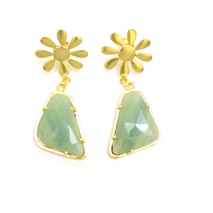 Vente chaude Amazonite Plaqué Or Pierres Précieuses Boucles D'oreilles Ensemble À La Mode Bijoux Faits À La Main Pour Les Femmes Plaqué Or Boucle D'oreille - Product Image 1