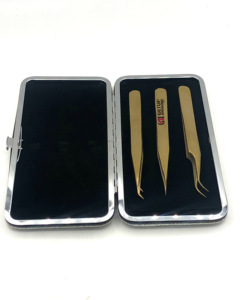 Professionnel meilleur 45 degrés mince droite or Plasma incurvé en acier inoxydable Extension de cils pince à épiler Logo personnalisé outils de beauté - Product Image 1