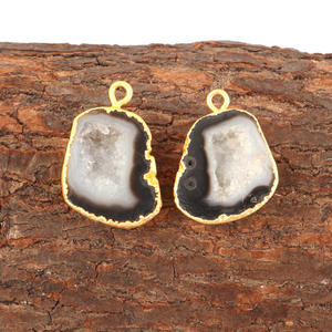 Fournitures de bijoux en pierres précieuses Agate druzy naturelle géode tranche paire connecteur galvanoplastie simple caution fabrication de bijoux faits à la main - Product Image 1