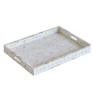 Customized Top Quality Handcrafted Natural Wood Bone Inlay Round Floral Serving <b>Tray</b> for Home Restaurants Hotel From India - Product Image 5
