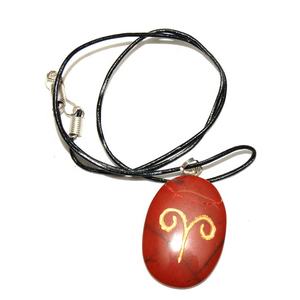 Colgantes de signo del zodiaco de Aries en jaspe rojo Artesanía de piedra semipreciosa - Product Image 1