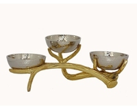 Ensemble de 6 bols de service décoratifs en métal argenté nordique, avec poignée en forme de branche de fleur dorée, martelés, modernes, de luxe pour la cuisine