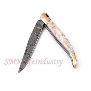 Couteau de poche pliant fait main de damas avec étui en cuir (smk1271), couteau multifonctionnel en acier, couteaux Sm de couleur bois - Product Image 5