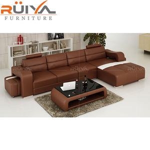 सऊदी अरब आधुनिक सोफे लक्जरी इतालवी भूरे रंग के चमड़े एल आकार कोने सोफा सेट - Product Image 4