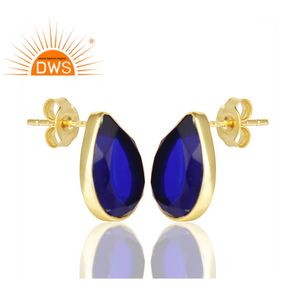 ลูกแพร์ตัดสีน้ำเงินคอรันดัมพลอยสตั๊ดต่างหูเครื่องประดับผู้ค้าส่งลูกแพร์รูปร่างแบนกลับสตั๊ด92.5ต่างหูเงิน - Product Image 2