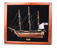 Modèle de bateau en bois artisanal USS CONSTITUTION HALF-SHIP L90 H015 Décoration nautique rustique Vietnam Merci Décoration d'intérieur