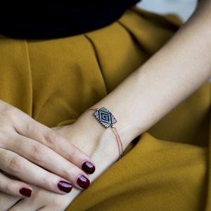 Bracelet rectangulaire avec des pierres colorées pour femmes, bijoux turcs en argent Sterling 925, vente en gros - Product Image 2