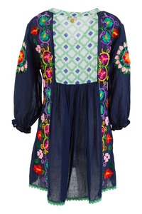 Boho Floral Embroidered Cotton Midi Dress V-Neck <b>Three</b> Quarter Sleeve Loose Fit Summer Casual Women's Tunic Rajasthan In-Stock - Product Image 5