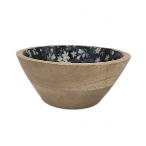 Ensemble de vaisselle élégant avec revêtement en émail noir Grand bol de service à soupe profond Mangue naturelle Acacia Classiques en bois faits à la main Inde - Product Image 1