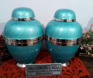 GREEN and WHITE CREMATION URN WITH BAND <b>FUNERAL</b> <b>SUPPLIES</b> Brassworld India - Product Image 3