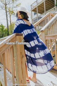 Summer Boho Women's Tie Dye Kimono Swim <b>Dress</b> <b>Long</b> <b>Sleeve</b> Open Front Casual Weave Natural Waistline Sustainable and Washable - Product Image 6