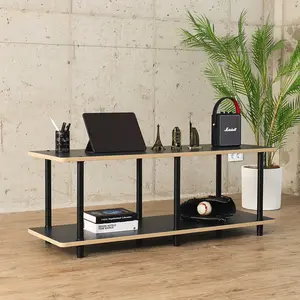 Support de Table en bois pour divertissement, meuble TV, Console de TV, à 2 niveaux, étagère de rangement ouverte, pour salon