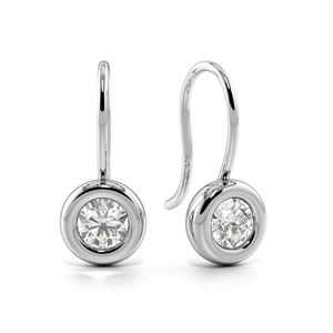 Boucles d'oreilles crochet diamant rond en or massif 14 carats Boucles d'oreilles en or avec pierres précieuses - Product Image 2