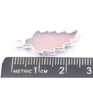 Pendentif en quartz rose 23-25 mm en laiton plaqué argent en forme de feuille avec anneau pour la fabrication de bijoux - Product Image 2