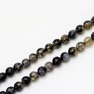 Top Quality Faceted Round Gemstone Loose Beads Dragon vein agate