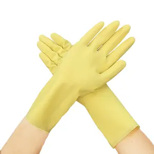 Yellow 100% latex hand gloves safety work water proof for food handling for household cleaning Europe landscaping