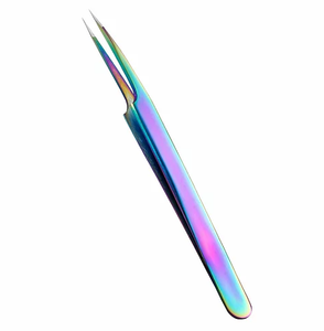 Nuevo estilo, pinzas rusas ecológicas de volumen para pestañas, pinzas de punta de cincel en ángulo azul Plasma hechas de acero inoxidable - Product Image 4