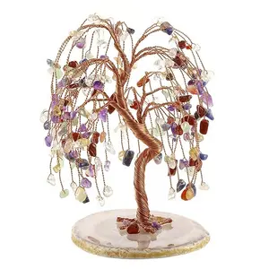 Hayat ağacı doğal 7 çakra şifa kristalleri kuvars ağacı eskitme taş taşlar para tel bakır dekorasyon hediyeler için