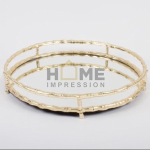 Diseño de lujo, manijas de hojas de Metal, centro de mesa, bandeja moderna para servir té y café, bandeja para servir para el hogar, accesorio de cocina - Product Image 2