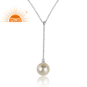 Lovely Natural Pearl Gemstone Sterling <b>Silver</b> Lariat Chain Necklace For Womens Jewelry Supplier Classic Collection - Product Image 2