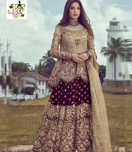 Yeni tasarımcı hint tarzı ağır nakış çalışması Lehenga Gharara Sharara Pakistani ince keten elbiseler bayanlar için Partywear ile düşük fiyat