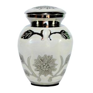 Meilleure vente, urne de crémation pour humain/animal de compagnie/infantile, cendres en Aluminium couleur blanche, fleur de soleil émail brillant fini taille personnalisée - Product Image 1