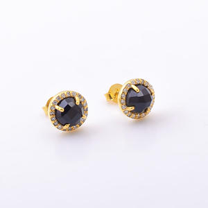 Trendy Natural Black <b>Onyx</b> Cubic Zircon Gemstone Women Gift Fine Jewelry 925 Sterling Silver 18K Gold Vermeil Tiny Stud <b>Earring</b> - Product Image 2