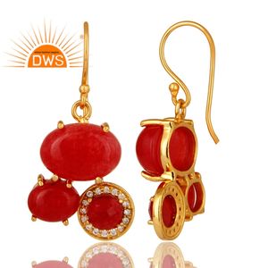 Designer <b>Red</b> Aventurine Gemstone <b>Earrings</b> Brass Fashion Jewelry Wholesale Supplier Dainty Collection - Product Image 3