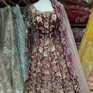Elegant Indian/Pakistani Long-<b>Jacket</b> with Lehenga dress Embellished in crystal glass beads stone work for Wedding=2020 - Product Image 1
