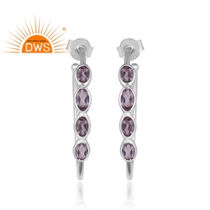 Magnifiques boucles d'oreilles en améthyste, boucles d'oreilles créoles rondes en argent fin 925, fournisseurs de bijoux, collection classique - Product Image 2