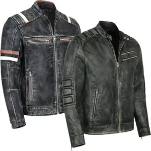Leather Mens Real Sheep Leather Biker Jacket Available in all Leathers Cowhide, Goat, Fox Leather