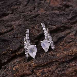 Natural Rainbow <b>Moonstone</b> 0.7" Long 92.5 Sterling Silver 4.1 Gram Handmade <b>Earring</b> Blue Fire Jewelry Women Cute Gift - Product Image 3