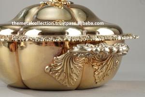 Plat de service créatif avec couvercle, pour hôtel et Restaurant, décor en or plaqué taille personnalisée, bol de service en laiton et métal - Product Image 3