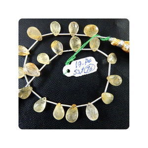 Cuentas de Briolette facetadas de Cuarzo rutilado dorado 7x10MM a 8x12MM 8 19Pc-53Ct para la fabricación de joyas - Product Image 2