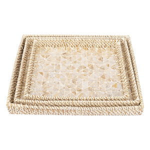 Bandeja de mimbre para Serrving, bandeja de mimbre con perla Madre, mosaico, venta al por mayor en Vietnam - Product Image 1