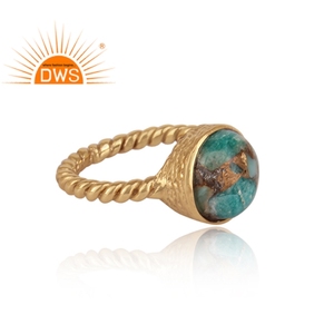 Mojave Amazonite <b>Set</b> Twisted Handmade Brass <b>Gold</b> Plated <b>Ring</b> Fashion Jewellery Classic Collection Dainty Collection - Product Image 3