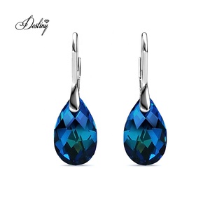 Nuevos pendientes de aro Cerulean Teardrop Huggie adornados con cristales de Swarovski Daisini joyería de plata esterlina 925 para mujer - Product Image 3