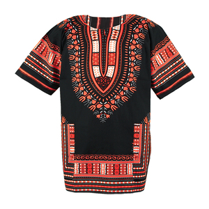 Camisa Dashiki Africana Unisex CRAFTSHUB, Color Negro y Rojo, 100% Algodón, Estampado Dashiki - Product Image 1