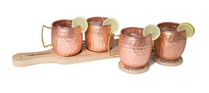 Ensemble de 4 tasses en cuivre martelé brillant fini avec 4 verres à shot, 4 pailles et plateau pour usage domestique - Product Image 3