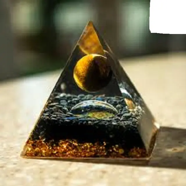 Wholesale Natural Black Tourmaline with Tiger Eye Sphere Orgonite Pyramid Carved Gemstone for Spiritual Healing Chakra Balance