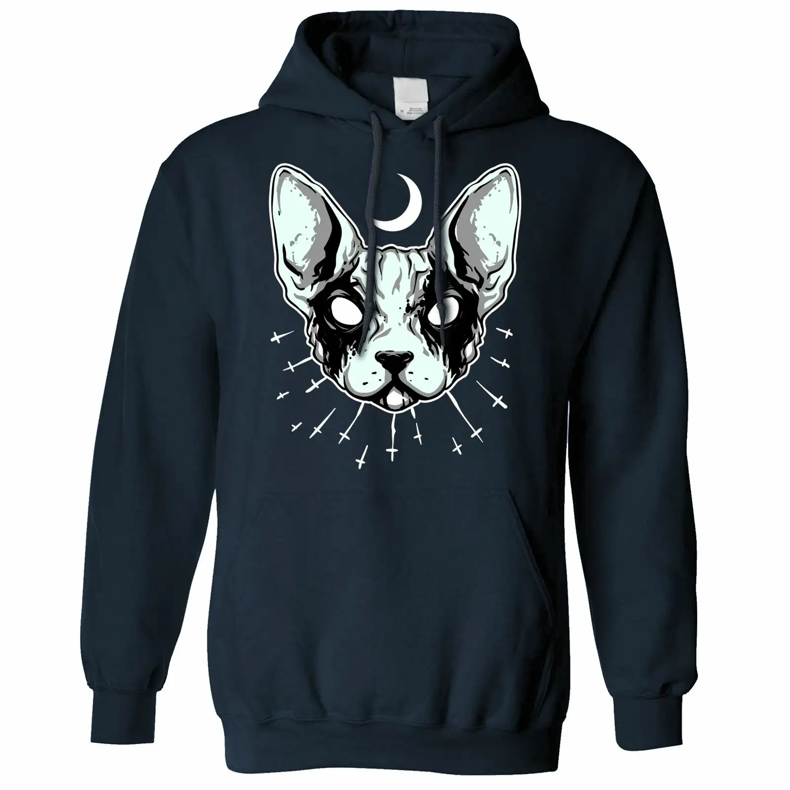 Siyah Hoodie gotik kedi ay ruhu baskı svetşört erkek kış giysileri hoodies ve tişörtü