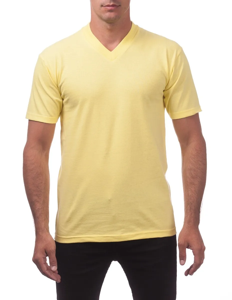 Kaus Lengan Pendek Leher V Pria, Nyaman Solid Multi Warna