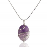Pendentif en pierre d'améthyste enveloppée de cristaux, pierre de guérison, en fil d'améthyste de haute qualité, prix abordable